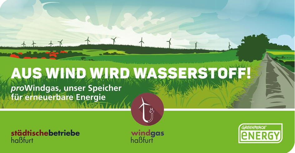 Plakat zu Zusammenarbeit von Greenpeace Energy und die Städtischen Betriebe Haßfurt