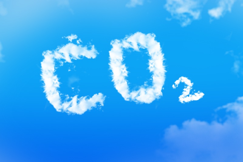 Kohlenstoffdioxid (Co2) in Wolkenschrift am Himmel