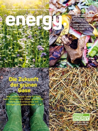 Cover des Energy Magazins. Eine Collage mit 4 verschiedenen Bildern: blühende Wildblumen-Wiese, Kompost, grüne Gummistiefel im Matsch, Stroh. Der Slogan lautet 