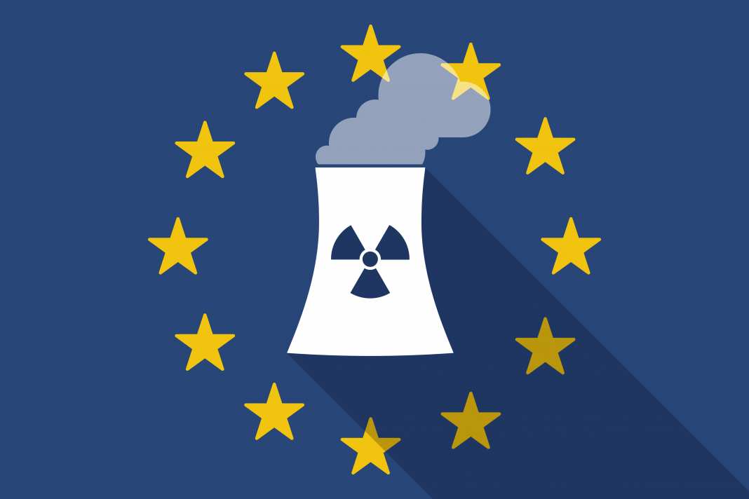 Grafik Atomkraftwerk mit EU-Sternen