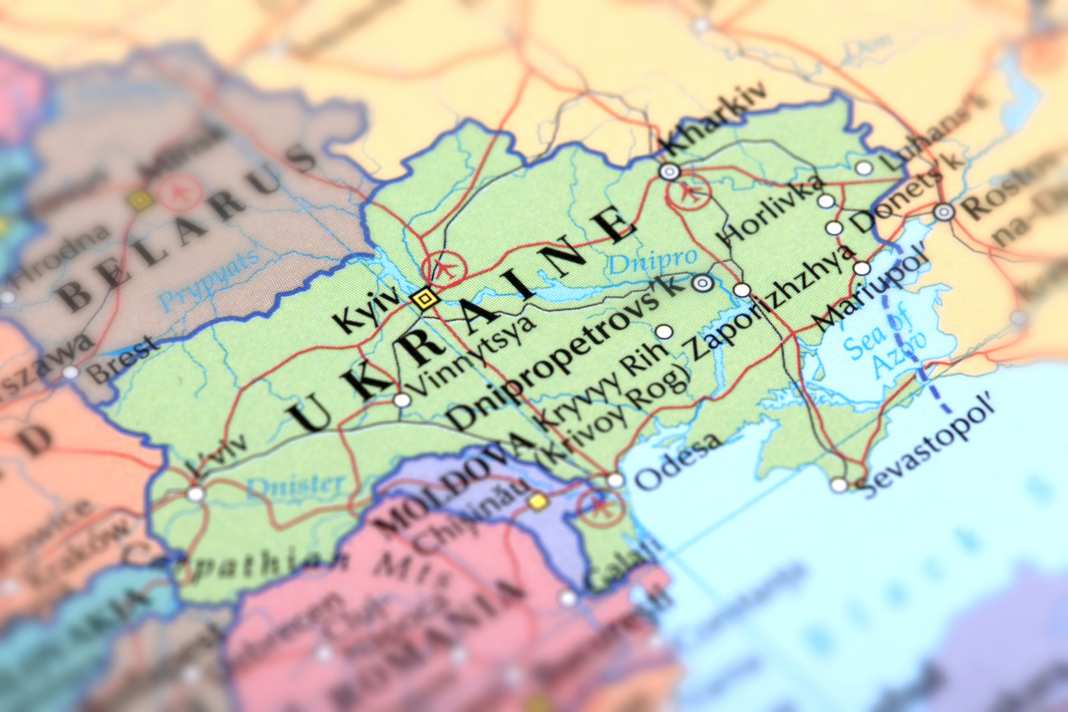 Ausschnitt der Ukraine auf einer Weltkarte