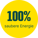 Gelber Störer mit Anzeige 100% saubere Energie
