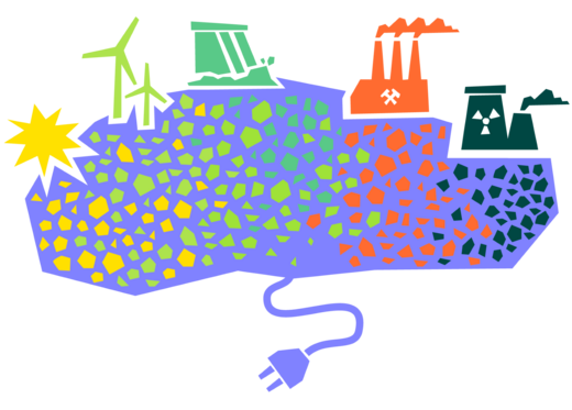 Illustrative Grafik zur Visualisierung eines Stromsees, in den die verschiedenen Energieerzeuger einfließen.