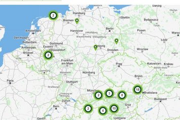 Deutschlandkarte mit Standorten von Solarstrom Plus Lieferanten