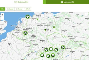 Deutschlandkarte mit Standorten von Solarstrom Plus Lieferanten