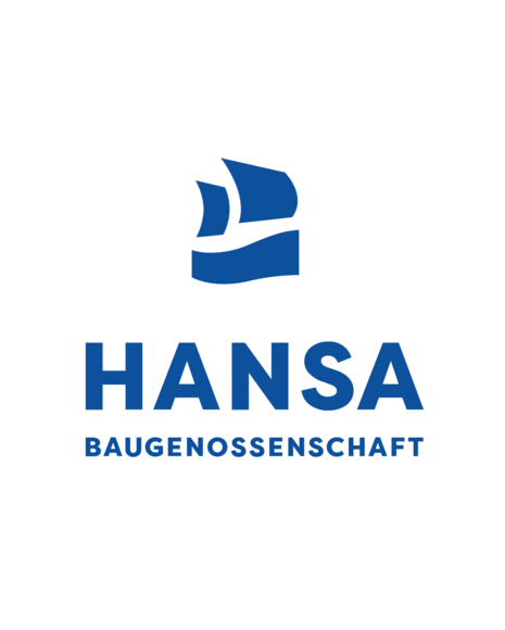 Logo der Hansa Baugenossenschaft mit dunkelblauer Schrift