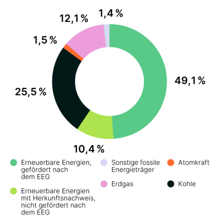 Infografik für den bundesdeutschen Strommix. Größter Anteil aus erneuerbaren Energien. Zweitgrößter aus Kohlekraftwerken.