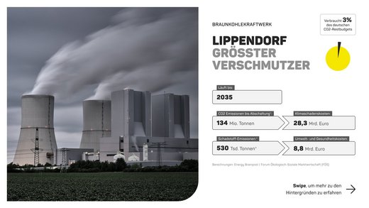 Dampfkraftwerk Lippendorf bei Leipz. CO-2 Emissionen bis Abschaltung: 134 Mio. Tonnen.