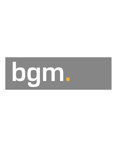 Logo der bgm mit weißer Schrift auf grauem Hintergrund