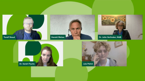 Screenshot verschiedener Teilnehmer der Diskussionsrunde beim Online-Event Energiekongress 2022