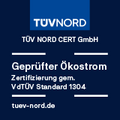 TÜV Nord Gütesiegel für "Geprüftes Ökostromprodukt".