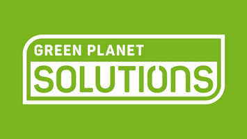 Green Planet Solutions Logo auf grünem Hintergrund
