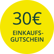 Gelber runder Störer mit Aufschrift 30 Euro Einkaufsgutschein