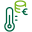 Icon eines Thermometers, daneben drei Münzen und ein Eurozeichen