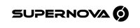Das Bild zeigt das Logo von "SUPERNOVA" in schwarzer Schrift, rechts daneben ein stilisiertes, kreisförmiges Symbol. Der Hintergrund ist weiß.