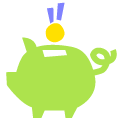 Grafische Darstellung eines Sparschweins, in das gerade eine Münze hineinfällt