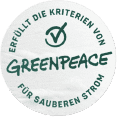 Unser Ökostrom erfüllt die Kriterien von Greenpeace für sauberen Strom