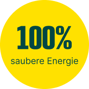 Gelber Störer mit Anzeige 100% saubere Energie